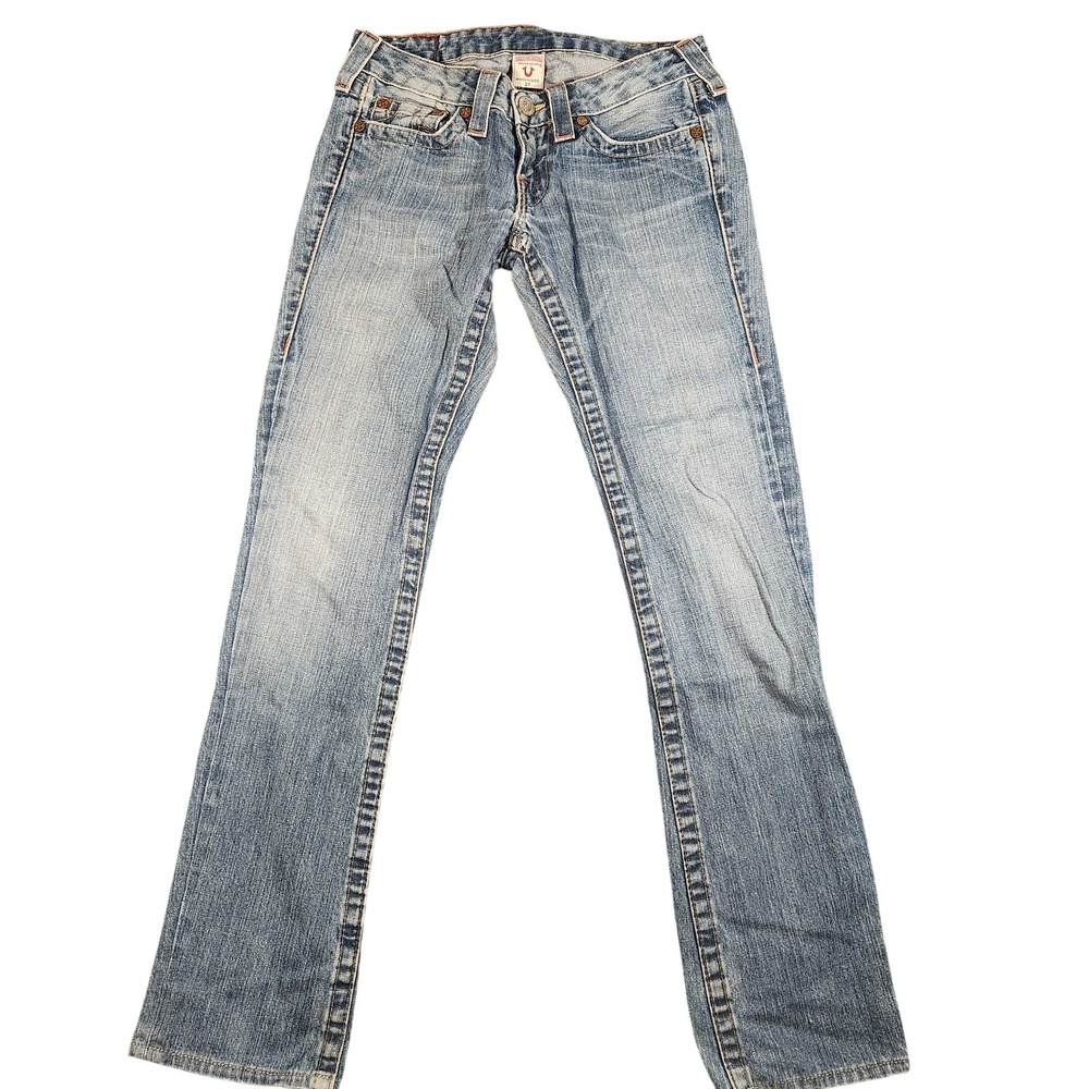 True Religion Jeans Womens 27 Blue Made‎ in USA Big Rig Distressed Y2K Vintage